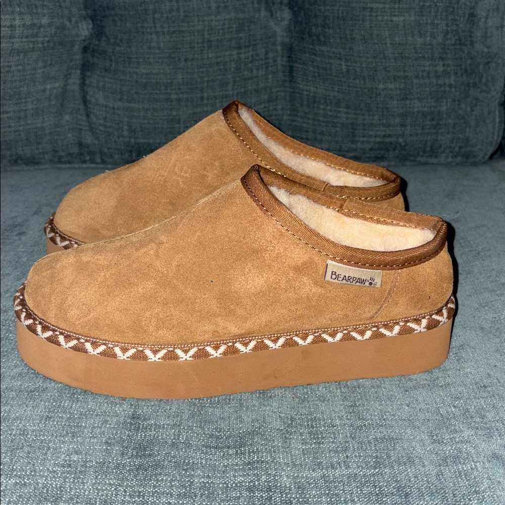 BearPaw Brown Suede Platform Slip-Ons